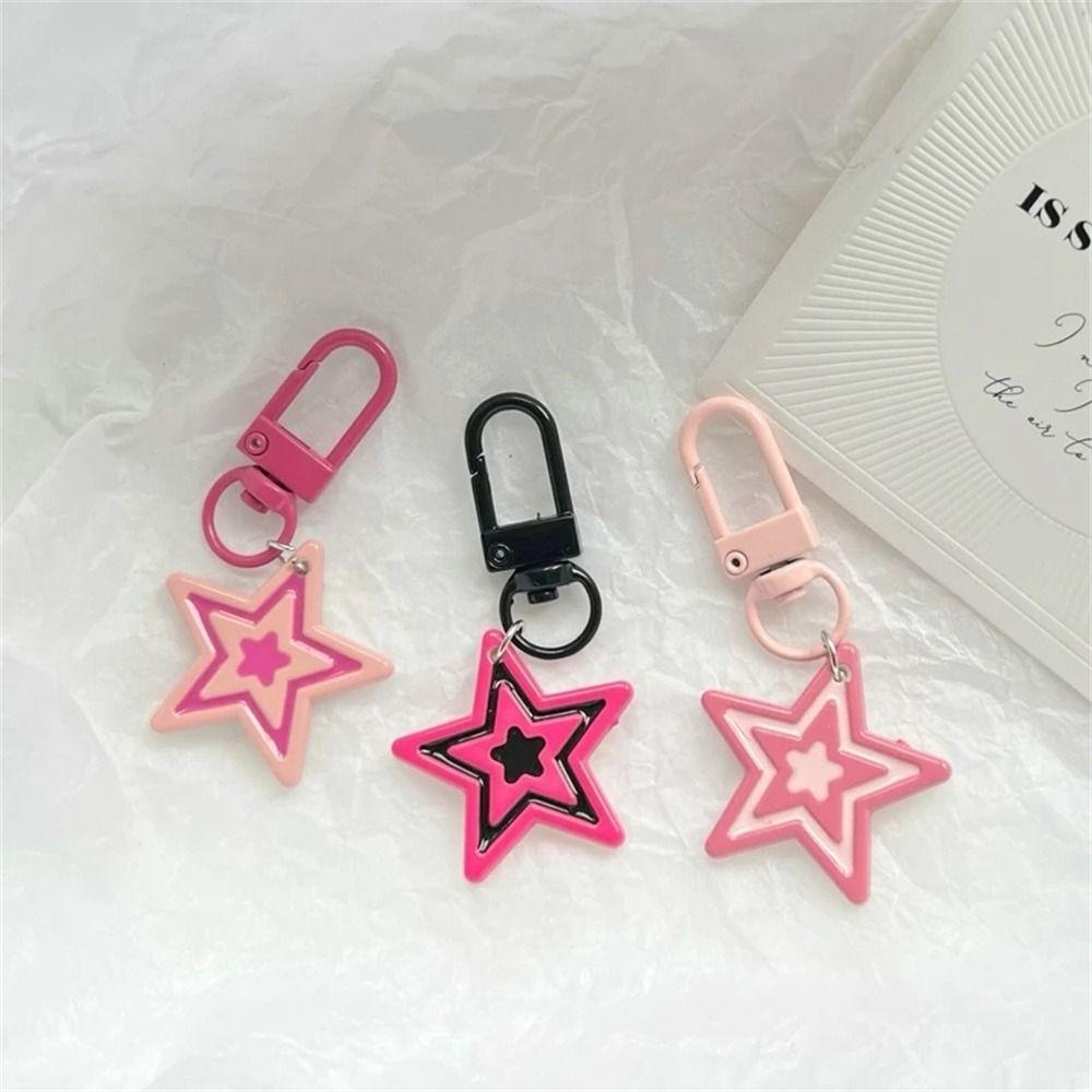 Rose Red Five-Pointed Star Pendant Cool Sweet Pink Star Keyring Y2k Star Key Chains  Car Ornaments