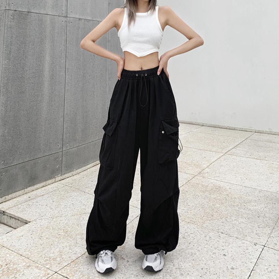 Streetwear Workwear Pants Women Summer Loose Wide Leg Cargo Pants with Large Pockets
