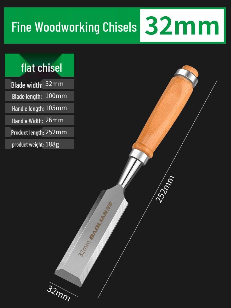 Carpenter's Woodworking Chisel Set with Wooden Handle - Flat, Shovel, Knife, Carving, Grooving, and Planing Tools