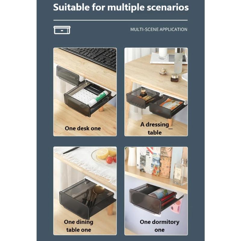 Durable Plastic Concealed Drawer Storage Box Under Desk with Strong Adhesive Drillless Installation for Space Saving Organization of Stationery and