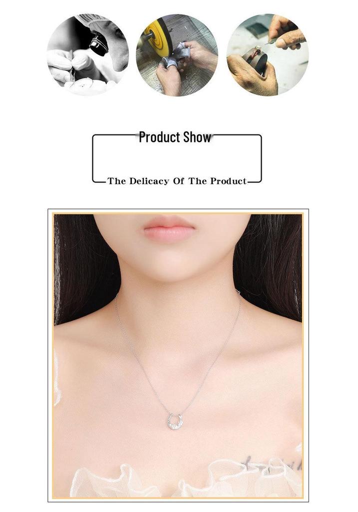 Exquisite S925 Sterling Silver Moissanite Horseshoe Wreath Necklace for Women - Luxurious, Fashionable, and Elegant Design.