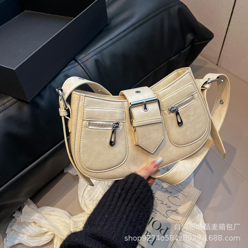 

Premium sense simple casual small square bag casual fashion shoulder bag women s French retro niche design bag women s bag білий