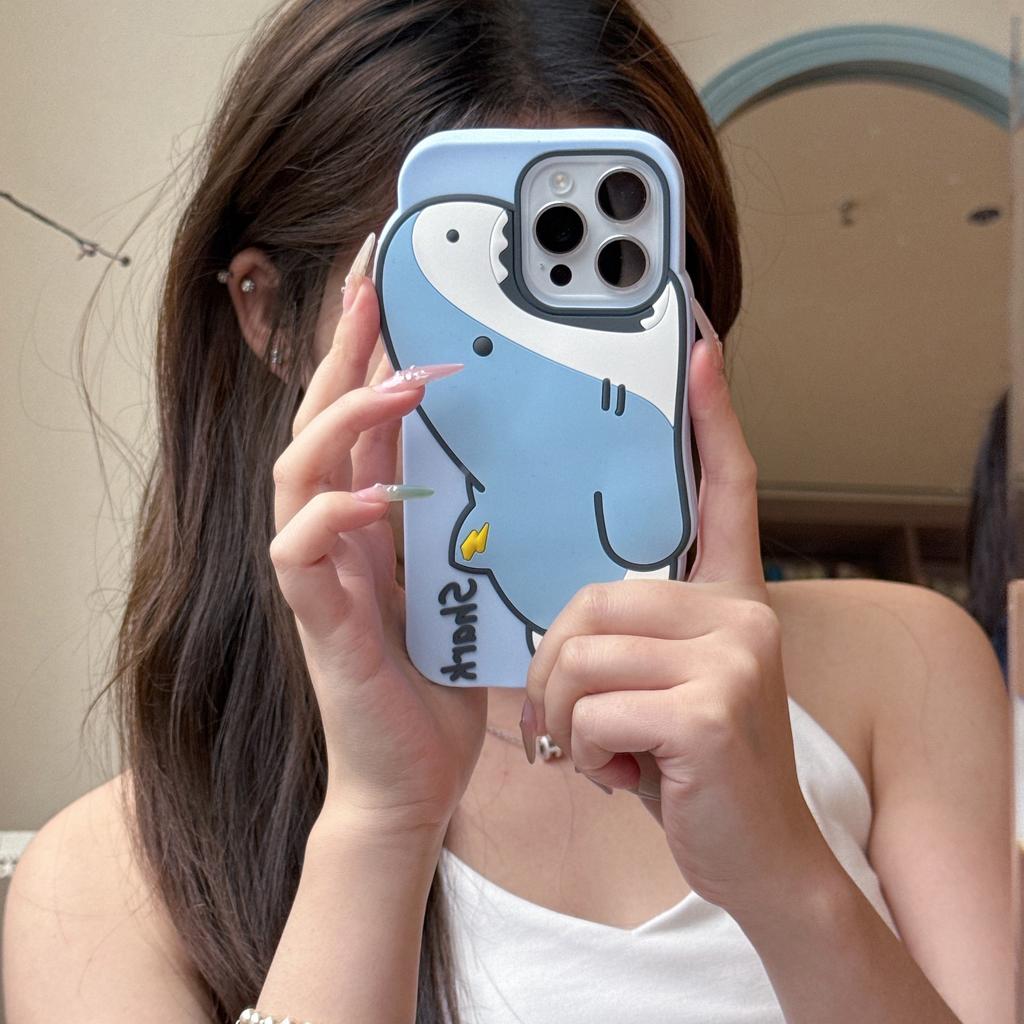 For iPhone 15 Pro Silicone Case Cute Shark Design Shockproof Phone Back Cover
