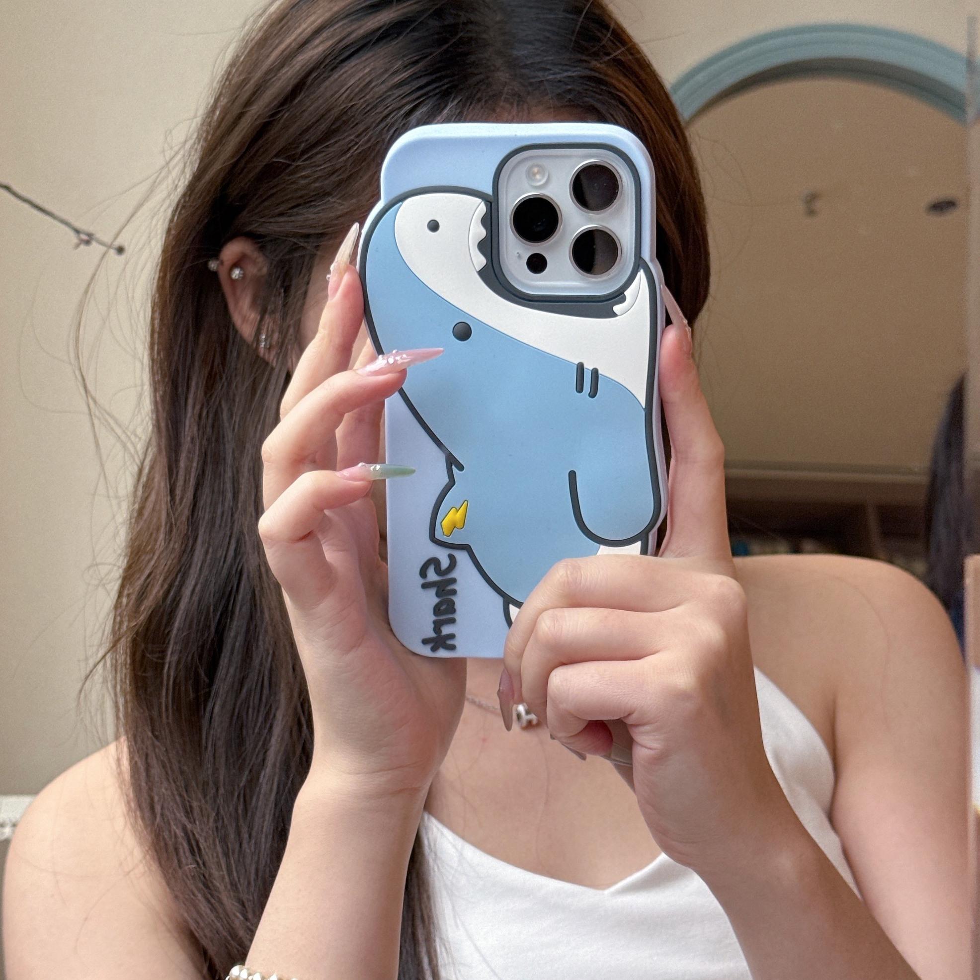 

For iPhone 16 Pro Max Silicone Case Cute Shark Design Shockproof Phone Back Cover A