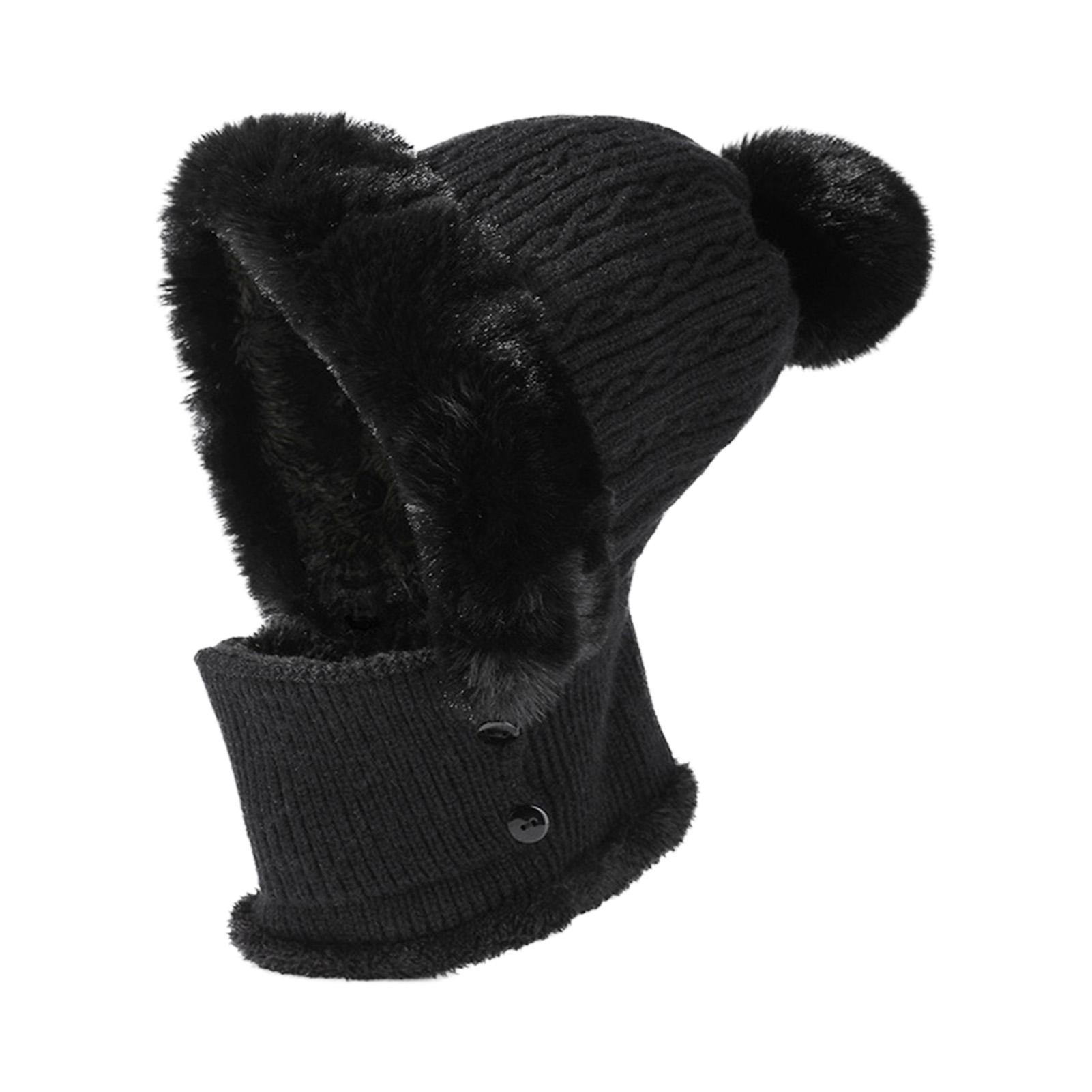 

Winter Knitted Hat Scarf Neck Warmer All-in-one Set Fleece Lined Ear Neck Warm Cold Weather Protection for Ears and Neck чорний