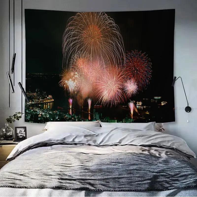 Dormitory Bedroom Tapestry Fireworks Cartoon Pattern Tapestry
