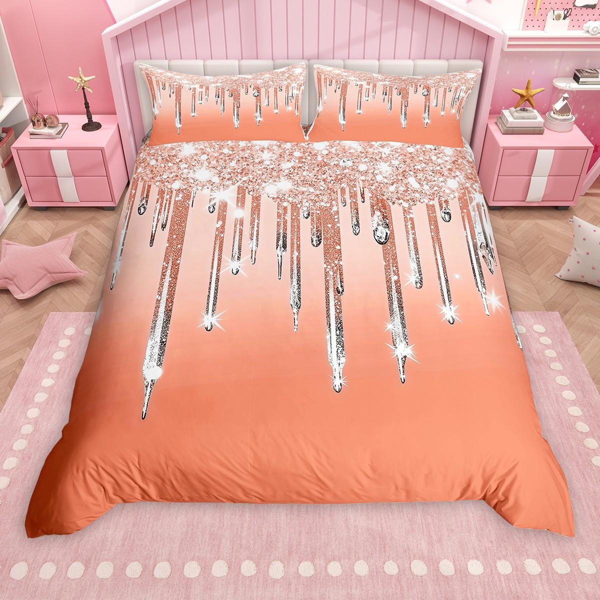 

Homewish Colorful Sequins Print Duvet Cover Set Girls Princess Sparklings Comforter Cover Set Glitters Printed Bed Set EU Single(135*200cm)3pcs