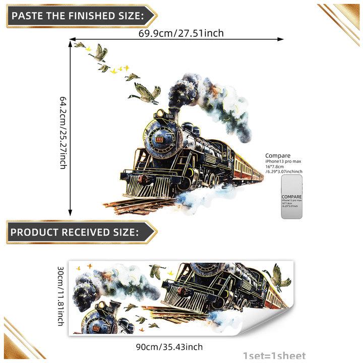 

Tj007 Retro Train Smoke Bird Bronzing Wall Sticker Decoration Children S Room Bedroom Background Self-Adhesive Wall Sticker