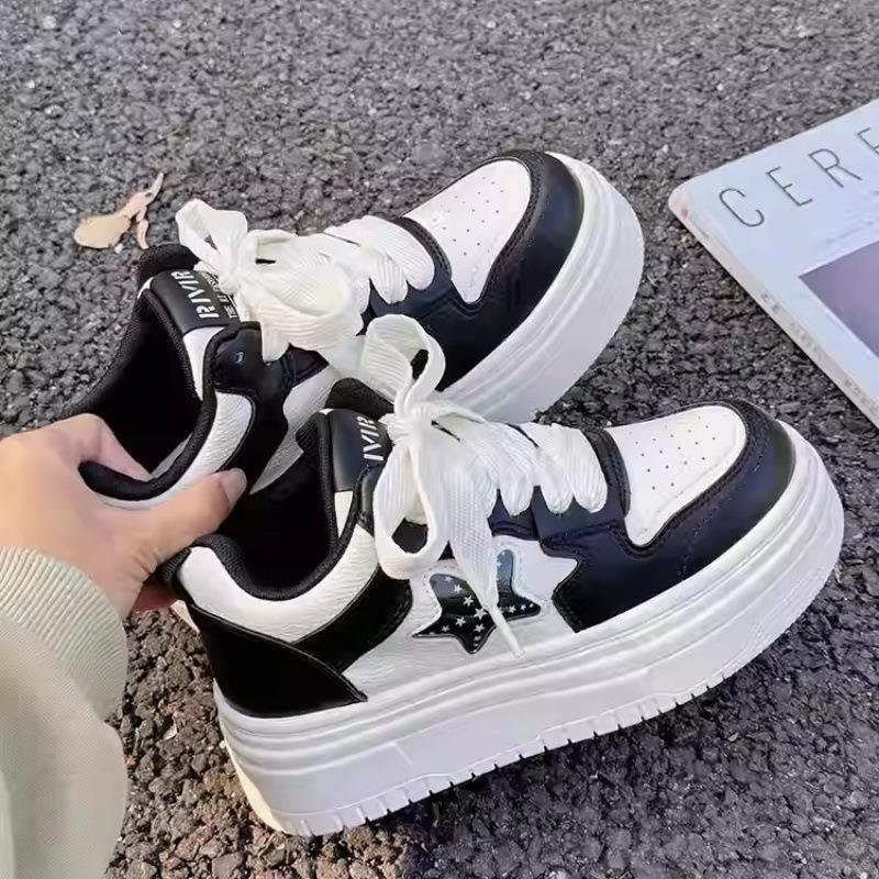 Fashion Spring Autumn High Top Women's Shoes Large Head Thick Bottom Breathable Heightening Sports Casual Shoes Comfortable Rubber Sole