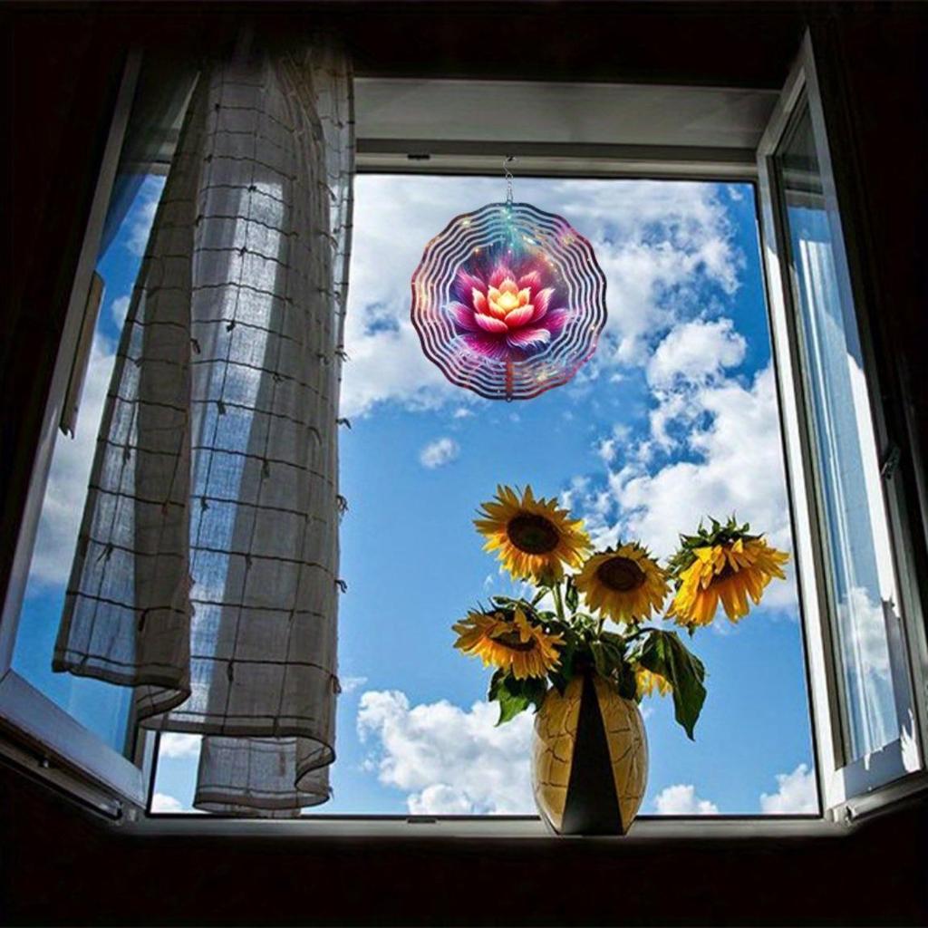 2D Metal Wind Spinner Lotus Flower Design Kinetic Yard Art for Outdoor Garden Balcony Patio Decor Autumn Gift
