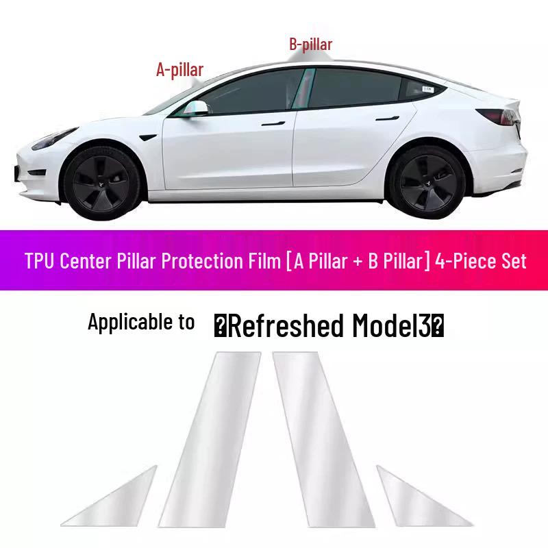 Tesla Model Y/3 Rear Door Refresh Triangle Splash Guard - TPU Transparent Bright Black Film