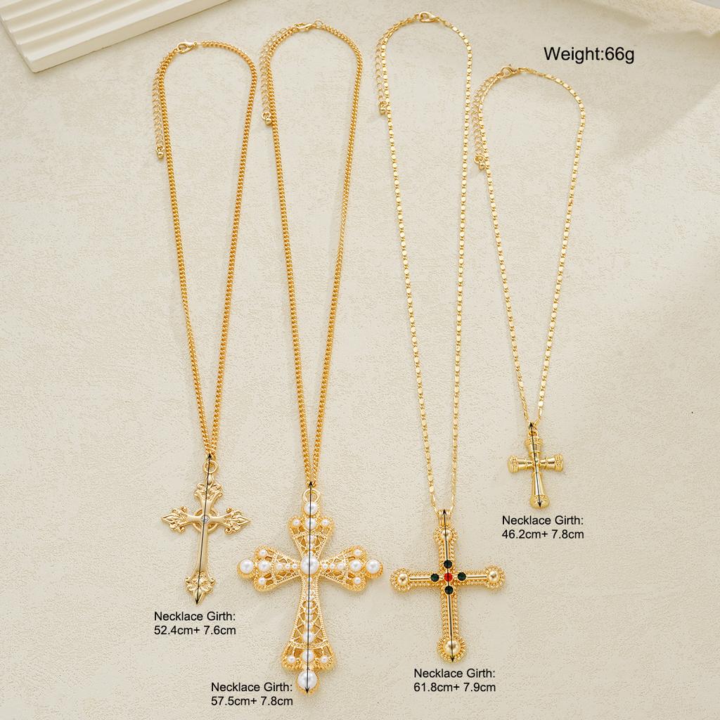 4 Stück Modisches Punk-Kreuz-Anhänger-Halsketten-Set Für Damen Vintage Künstliche Kristalle Übertriebene Mehrschichtige Halsketten Neuer Schmuck