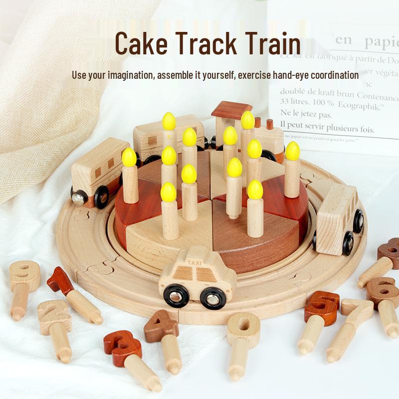 Solid Wood Little Train Cake Track Toy - Beech Wood DIY Assembly for Early Childhood Education