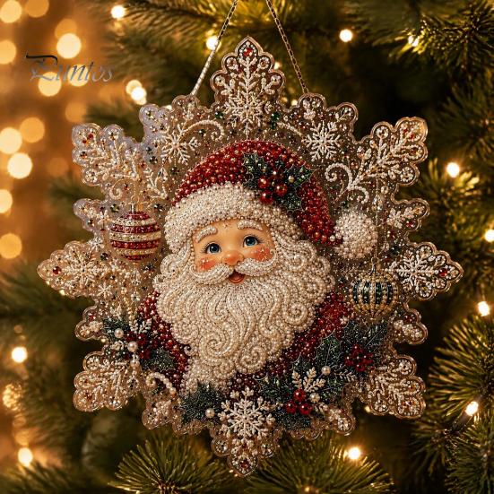 Festive Home Decor Accents Christmas Faux Pearl Art Hanging Ornament Kit, DIY Beads Painting Craft Kits for Adults Suncatcher, Snowflake Shape Acrylic