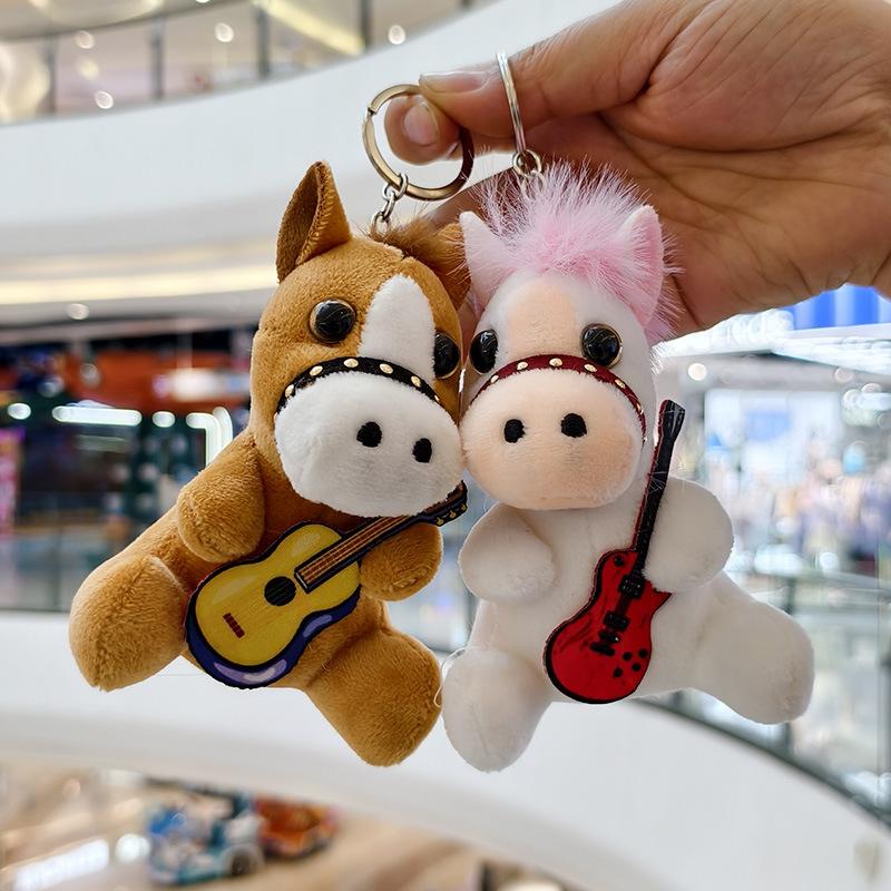 12Cm Horse Animal Plush Plaything Cute Stuffed Doll Keychain With Violin Horse Shape Figurine For Keys Backpacks Cars Plush Pendant