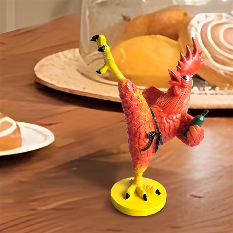 1 PCS Funny Resin Blue Kung Fu Drunk Chicken Statue Black Belt Office Desk Decor Home Shelf Collectible Art Figurine
