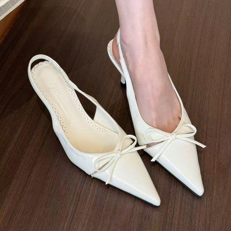 Hot Selling 2025 Versatile Womens Sandal with Slim Heel Close Toes Elastic Band Bow Anti Slip Summer Outdoor PU  Fashion Sandals