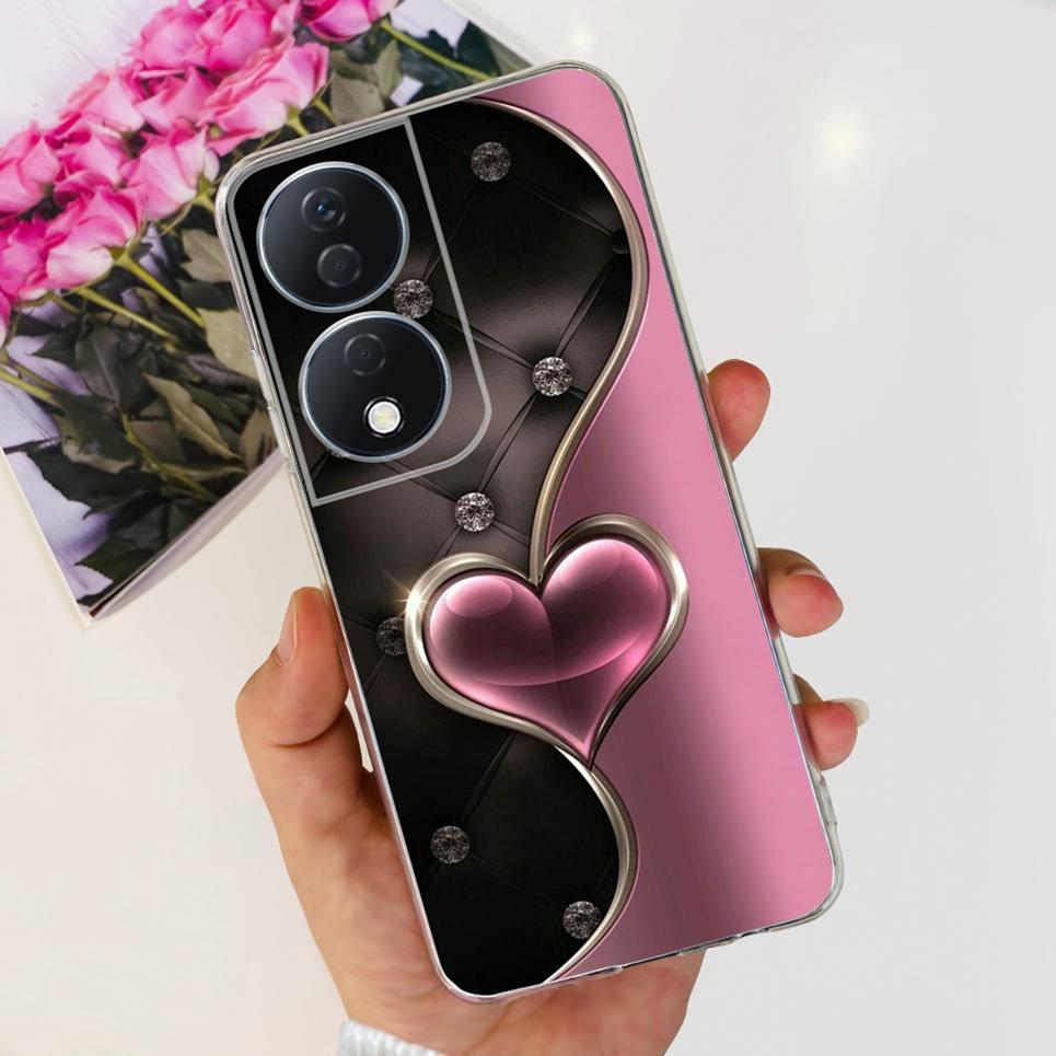 For Cover Honor X7b 5G Case For Honor X8B 4G Love Heart Women Fashion Luxury Pattern Housing Etui Huawei HonorX8b Soft Clear TPU