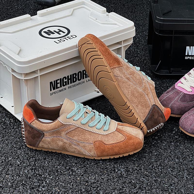 Retro niche German training shoes women s ins autumn new American color matching leather flat bottom casual sports 35