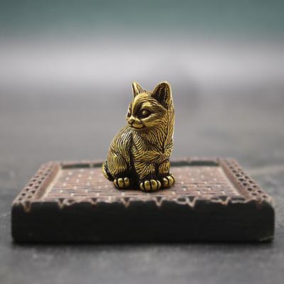 Retro Cat Figurines Small Copper Cat Statue Decoration Animal Model Figure Toy for Home Room Desk Decor