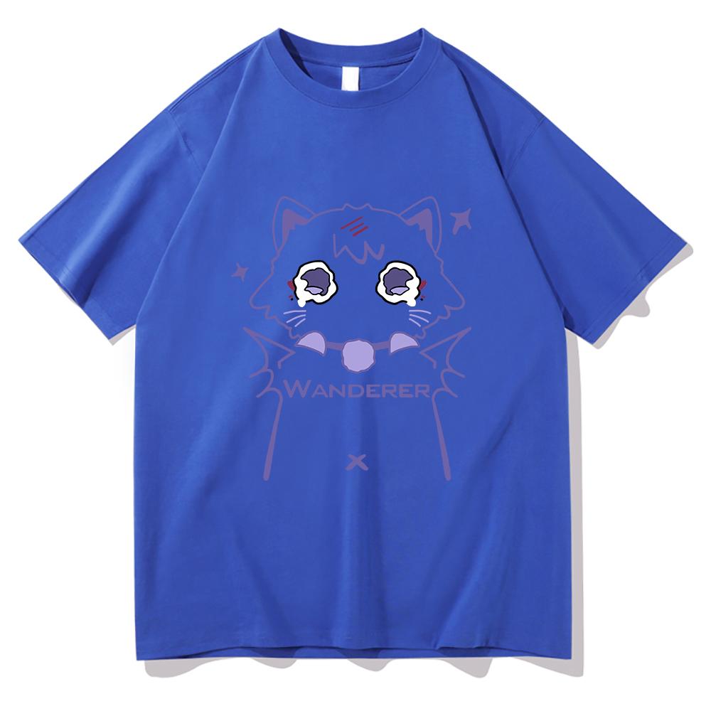 Genshin Impact Scaramouche Cat T Shirt Cute Fashion Men Aesthetic Graphic Wanderer Tshirt Unisex High Quality Cotton Tees Korea