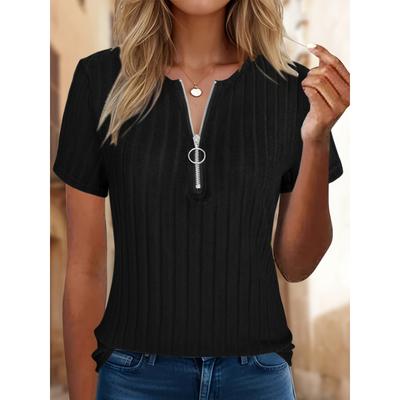 Ladies' Casual and Elegant Zipper Short Sleeved T-shirt Suitable for Casual Wear In Spring, Summer, and Autumn