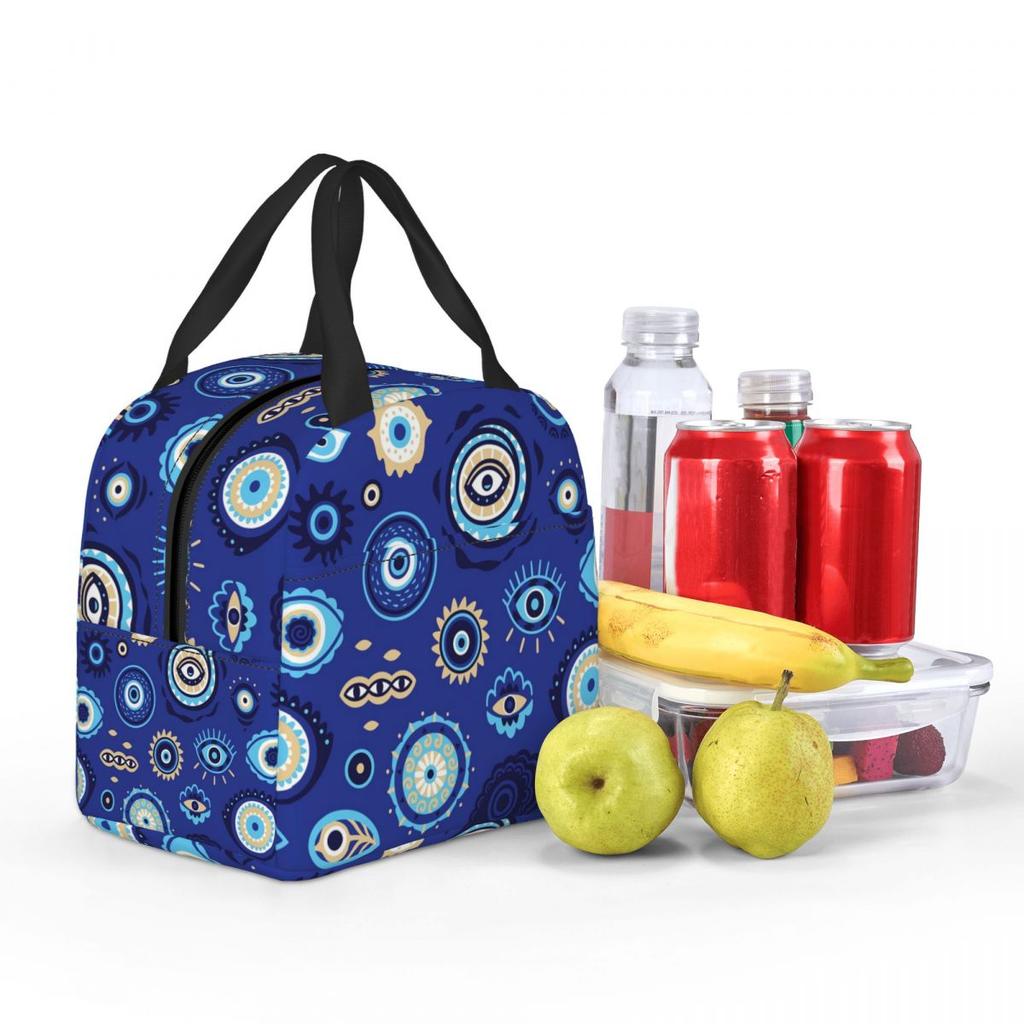 Evil Eye Ethnic Mystic Greek Amulet Turkish Insulated Lunch Bag for Women Children Portable Food Boxes Thermal Lunch Box Tote