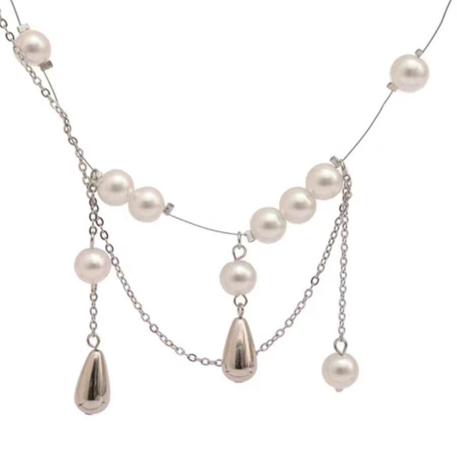Water drop pearl fringed necklace niche design temperament French collarbone chain neck chain female
