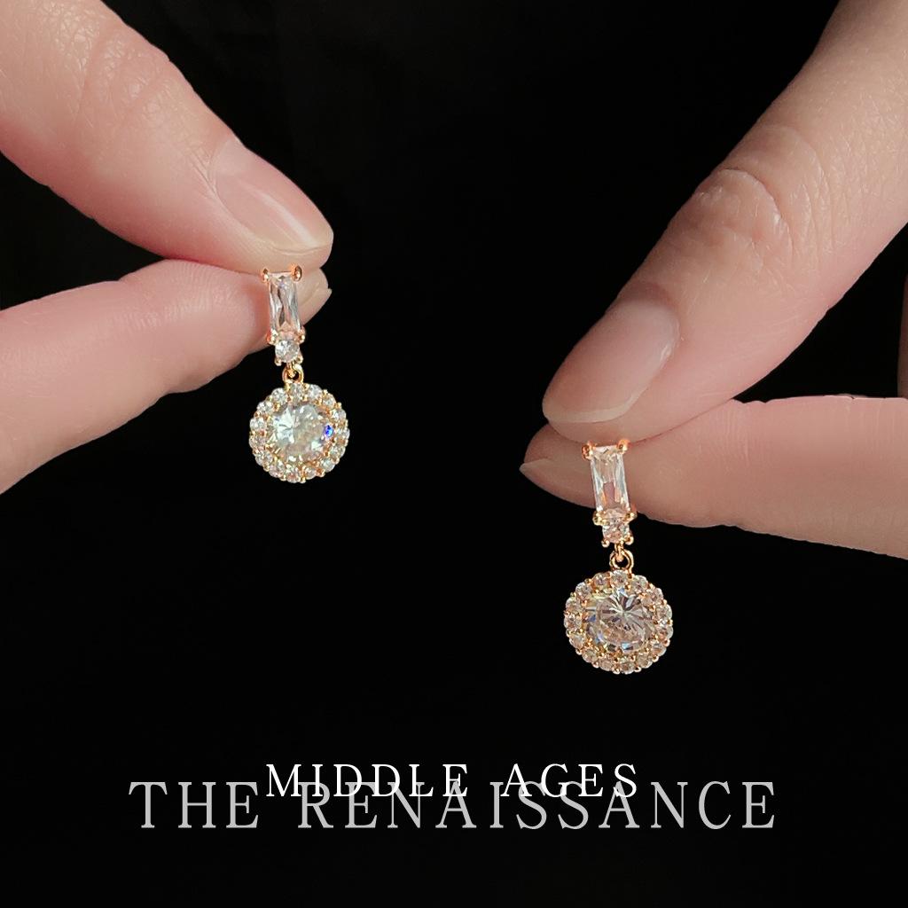 Light medieval French full zircon stud earrings retro round earrings commuter earrings