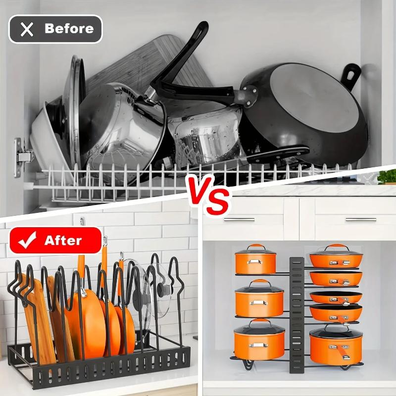 5th/8th Floor Pots Pans Organizer for Cabinet Upgraded Pots and Pans Organizer Rack for Kitchen Storage Pot Lids Organizer Rack