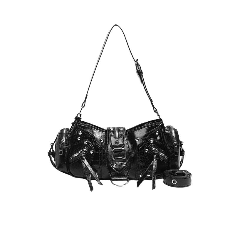 Vintage Shoulder Bag Metal-Studded Oil Wax Leather Bag Motorcycle Bag Cool For Trendy Events Fashion Street Daily Commute