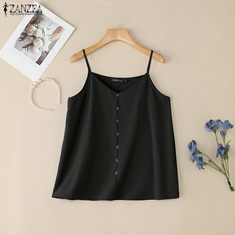 ZANZEA Womens Summer Solid Color Casual Sleeveless Straps Sling Camisoles