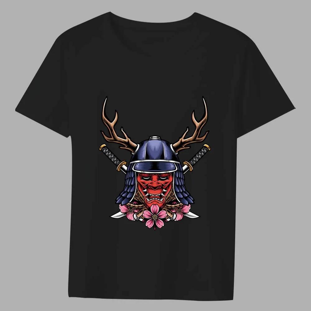 Men's Classic Trend T-shirt Japanese Comics Red Face Demon Print Series Casual Youth Men's Commuter Black O-neck All-match Shirt