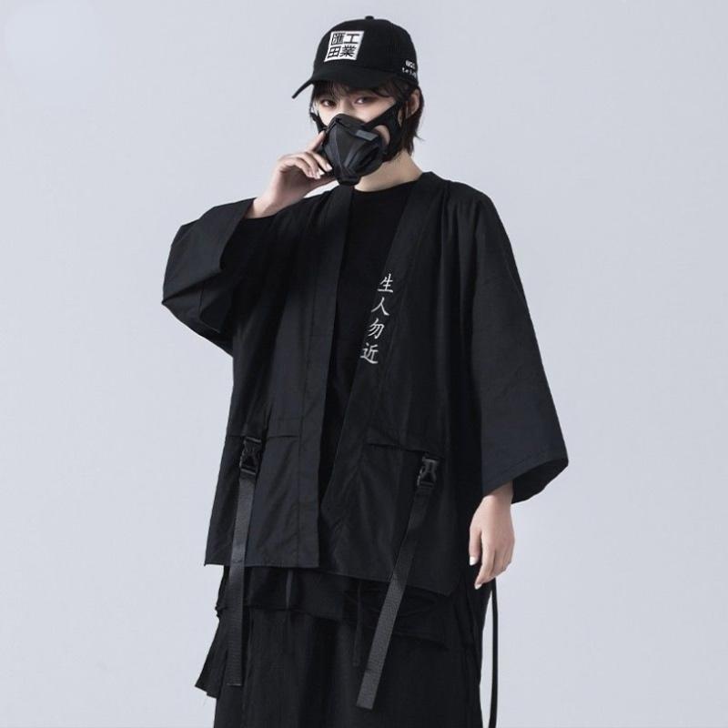 Cardigan Kimono Preto Tradicional Japonês Diablo Samurai Ninja Traje Cosplay Casaco Estilo Hanfu Chinês Streetwear