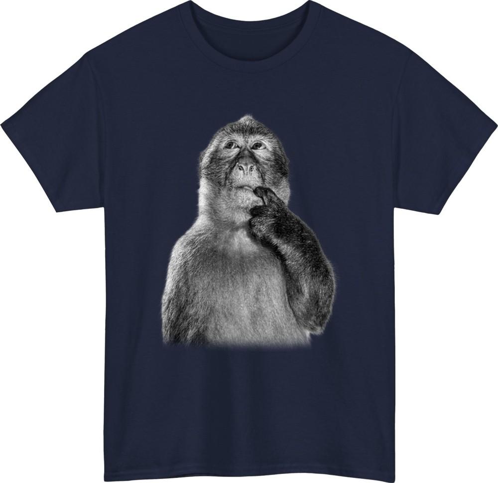 Funny Monkey Thinking Shirt Unisex Graphic Tee Cute Animal Shirt Minimalist top S