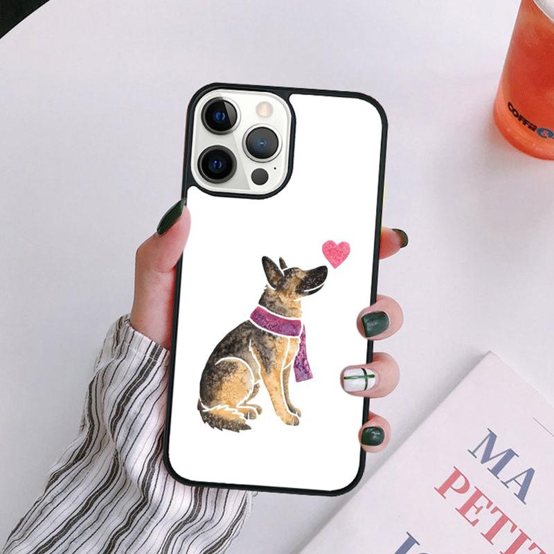 Cartoon German Shepherd Dog Phone Case For iPhone 17 Air 16 15 14 13 12 11 Pro Max Plus Max Cover Shell Coque