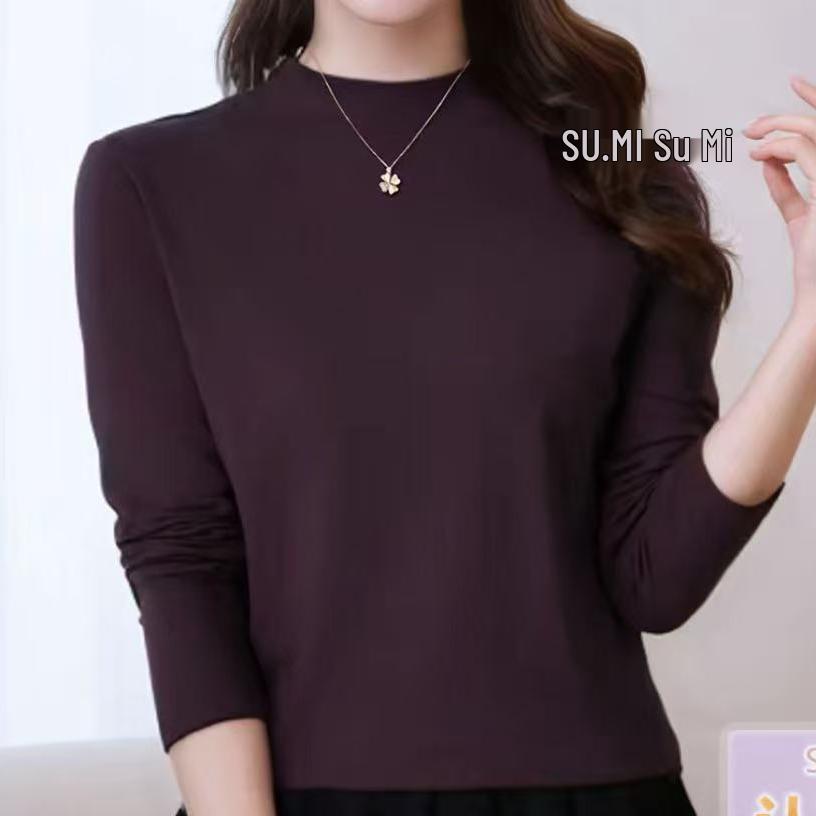 

Women s Versatile Velvet Base Layer T-shirt: Half-High Collar, Long Sleeve, White L (recommended for 100-120 jin)