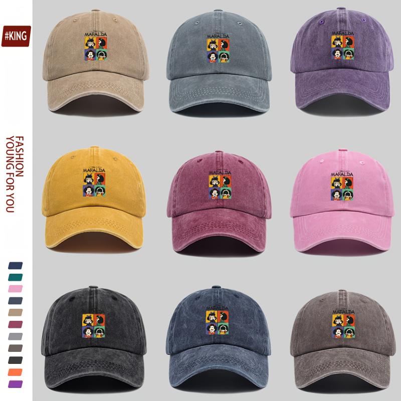 Simple Cartoon Four-Grid Printed Washed Vintage Soft Top Sunshade Baseball Cap Unisex Versatile Baseball Cap