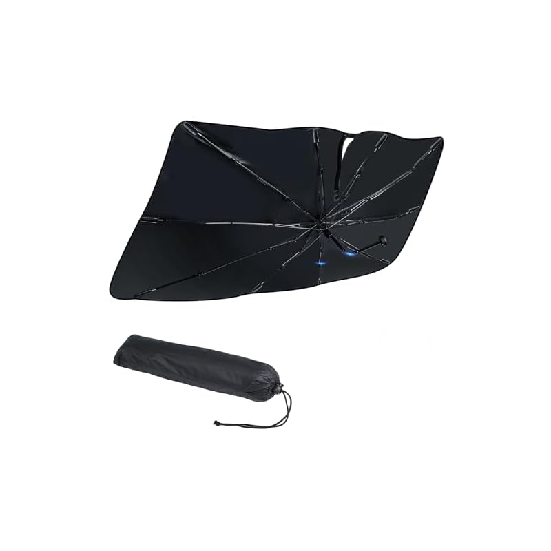 Boleve Car Front Sunshade [2026 Summer Limited Edition - Flexible Center Pole - Reinforced 10 Ribs] [Fiberglass Rib Tips - Round Handle] Evolved based