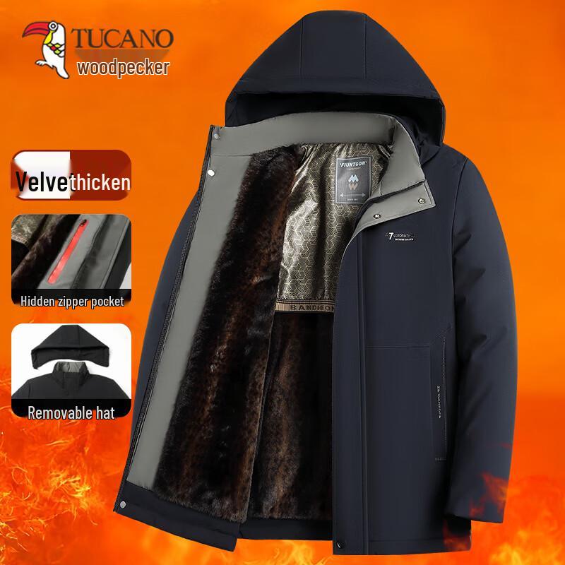 TUCANO Men's Winter Fleece-Lined Padded Hooded Jacket