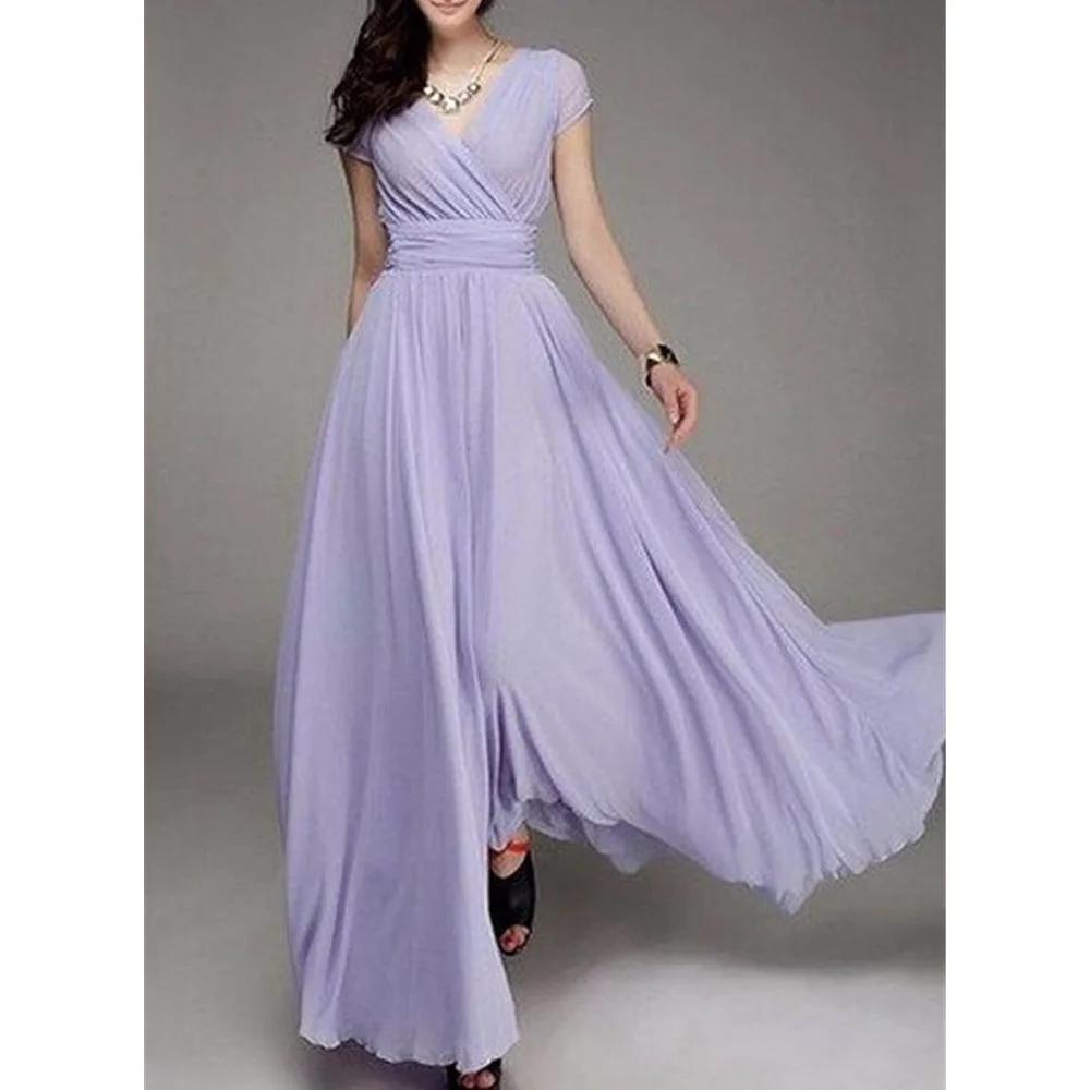 נשים בגדי נשים שרוולים קצרים סקסי מועדון Boho שמלת חוף ליידי קיץ מסיבת צוואר V עמוק עמוק שמלת מקסי נשים
