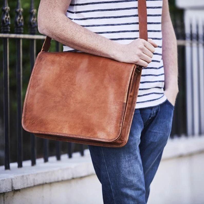 Men's Genuine Leather Vintage Laptop Handmade Briefcase Bag Satchel Messenger