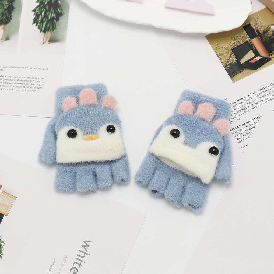 Children's Cute Cartoon Flip-Gloves: Cold-Proof, Half-Finger Winter Writing Warmth for Boys and Girls