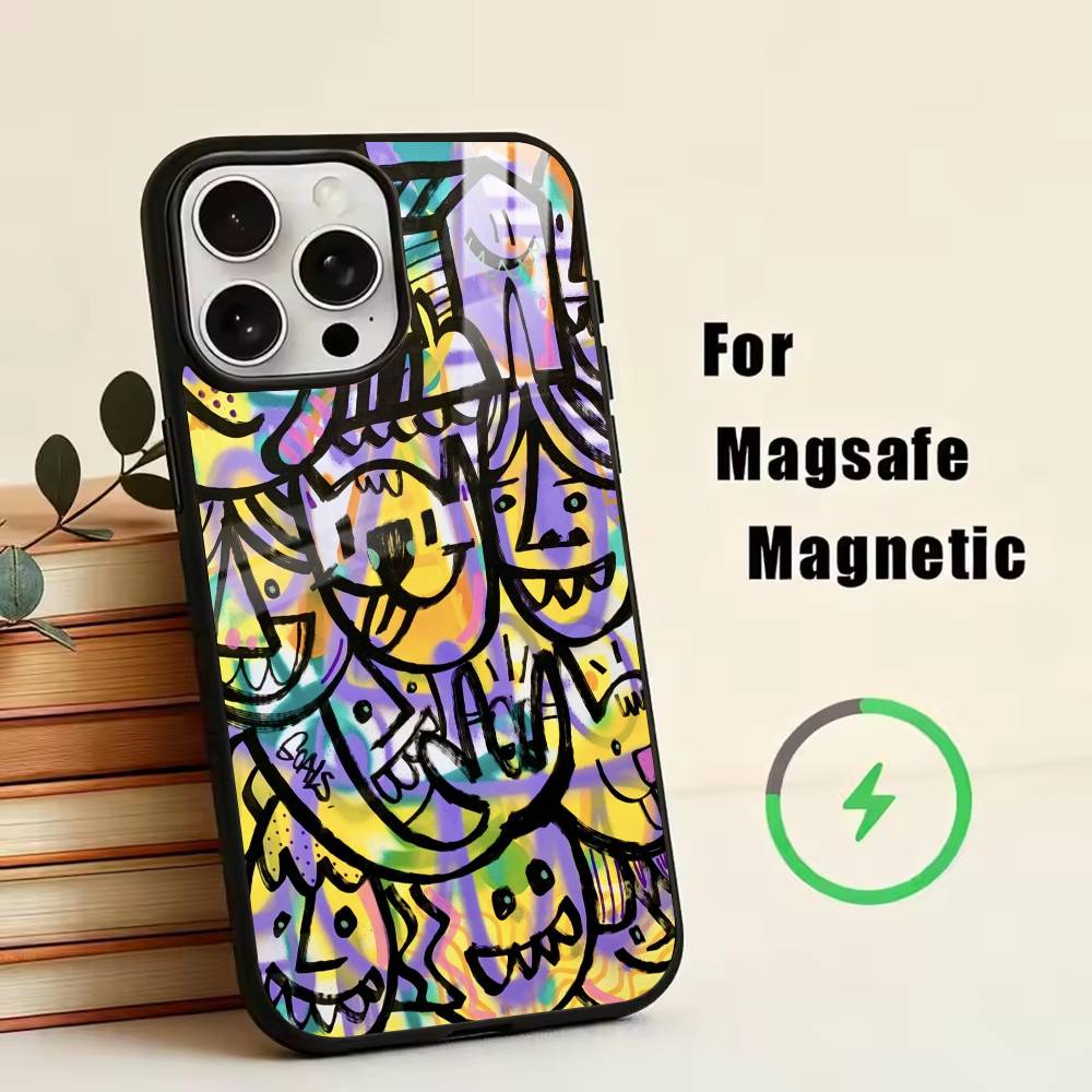 D-Graffiti Characters    Phone Case For iPhone17,16,15,14,13,12,11 Plus,Pro Magnetic For Magsafe Wireless Charging