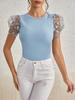 Spring & Autumn Mesh Flower Bubble Sleeve Slim Fit T-Shirt