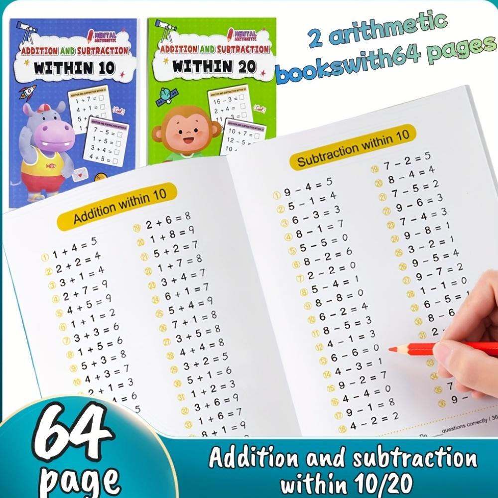 2pcs A Math Practice Book for Addition And Subtraction Within 20, Designed for Daily Exercises in The Range of 0-10 And 10-20