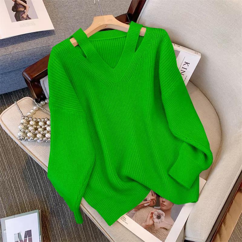 V Neck Casual Women  Sweaters Boho Holiday Knitwear Sweater Oversize Long Sleeve Solid Jumper Top Winter