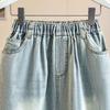 DIMANAF 2026 Summer New Plus Size Women Wide Leg Pants Jeans Shorts Casual Elastic Waist Jeans Pants Denim Cotton Blue