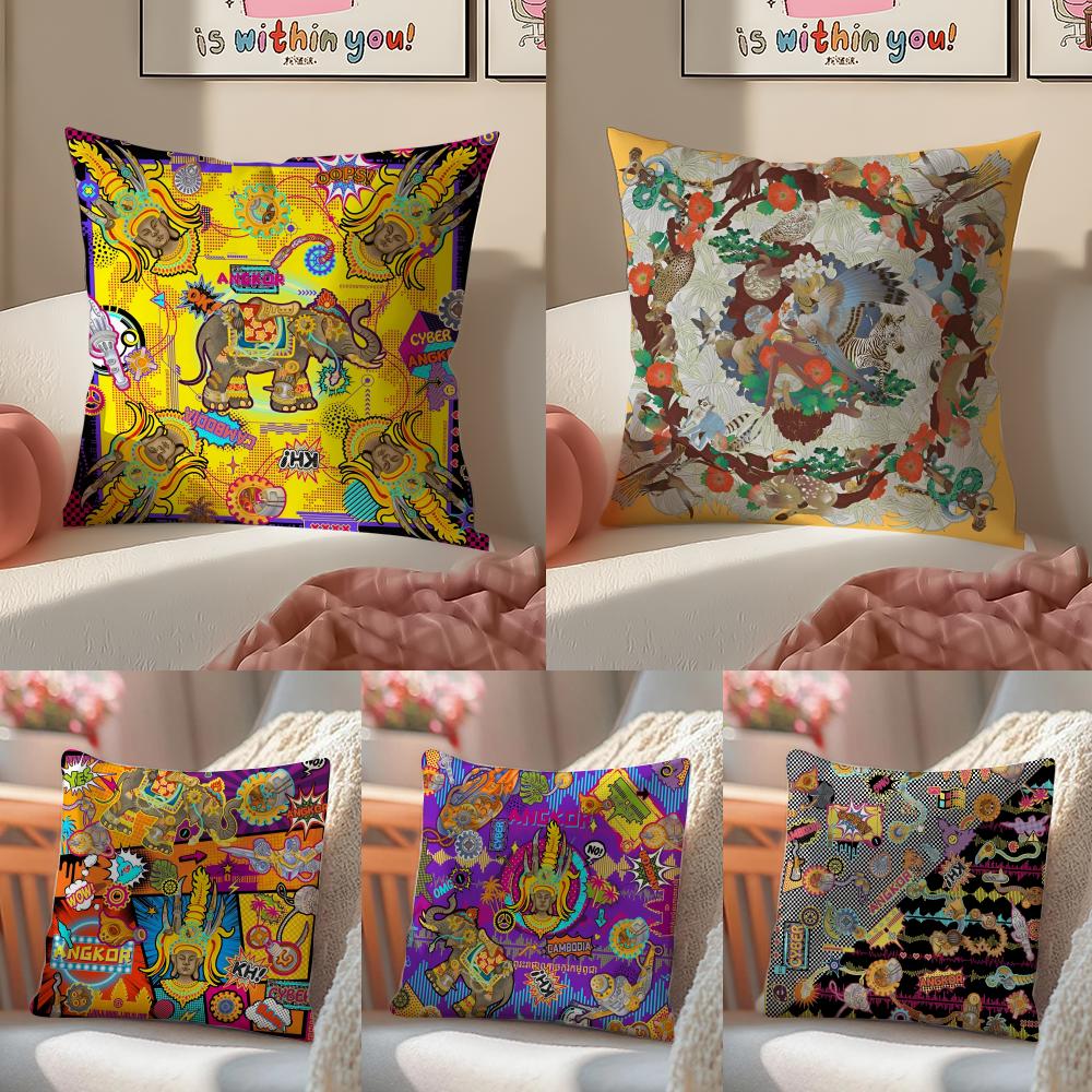 Cambodian Buddha Print Art Cushion Cover Pillowcase Short Plush Invisible Zipper Room Sofa Cushion Cover