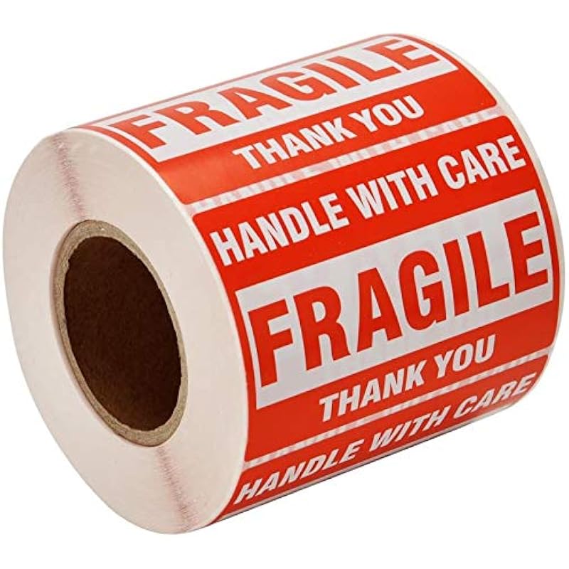 True-Ally 1 Roll Fragile Stickers - 3""x 2"" Strong Adhesive Red Fragile Labels Handle with Care Warning Stickers for Sh